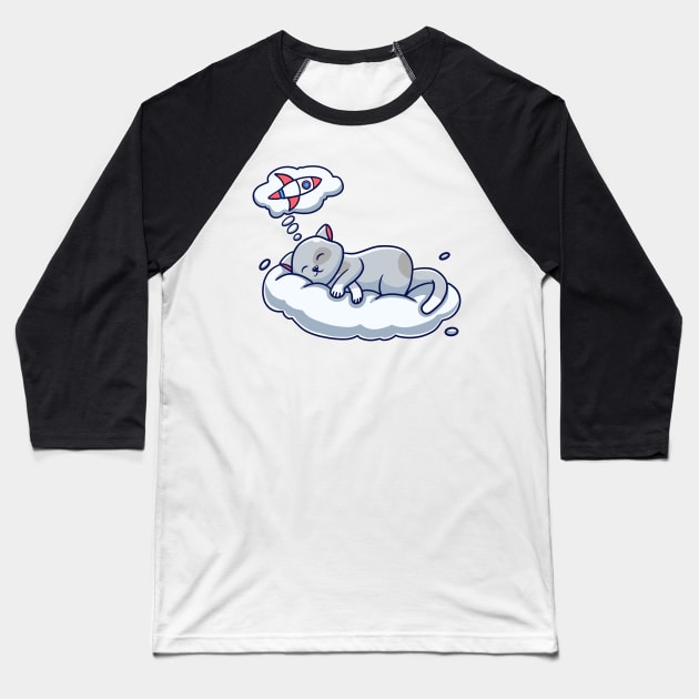 Cat Sleeping On The Cloud Baseball T-Shirt by notajellyfan